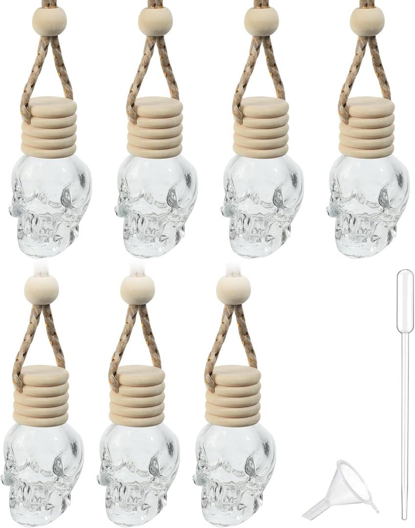 7PCS Car Diffuser Bottle, Automotive Use Car Diffuser Car Hanging Glass Bottle, Car Accessories Car Decor Car Hanging Diffuser, Skull Glass Bottle Hanging Diffuser Bottle for Cars