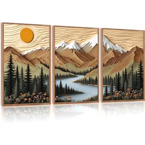 CHDITB Mountain Frame Canvas Wall Art, Nature themed office Wall Decor, country Scenic Art Spiritual Wall Painting, Vintage national park Mountains forest Art Prints for Living Room, Bedroom 16"x24"x3