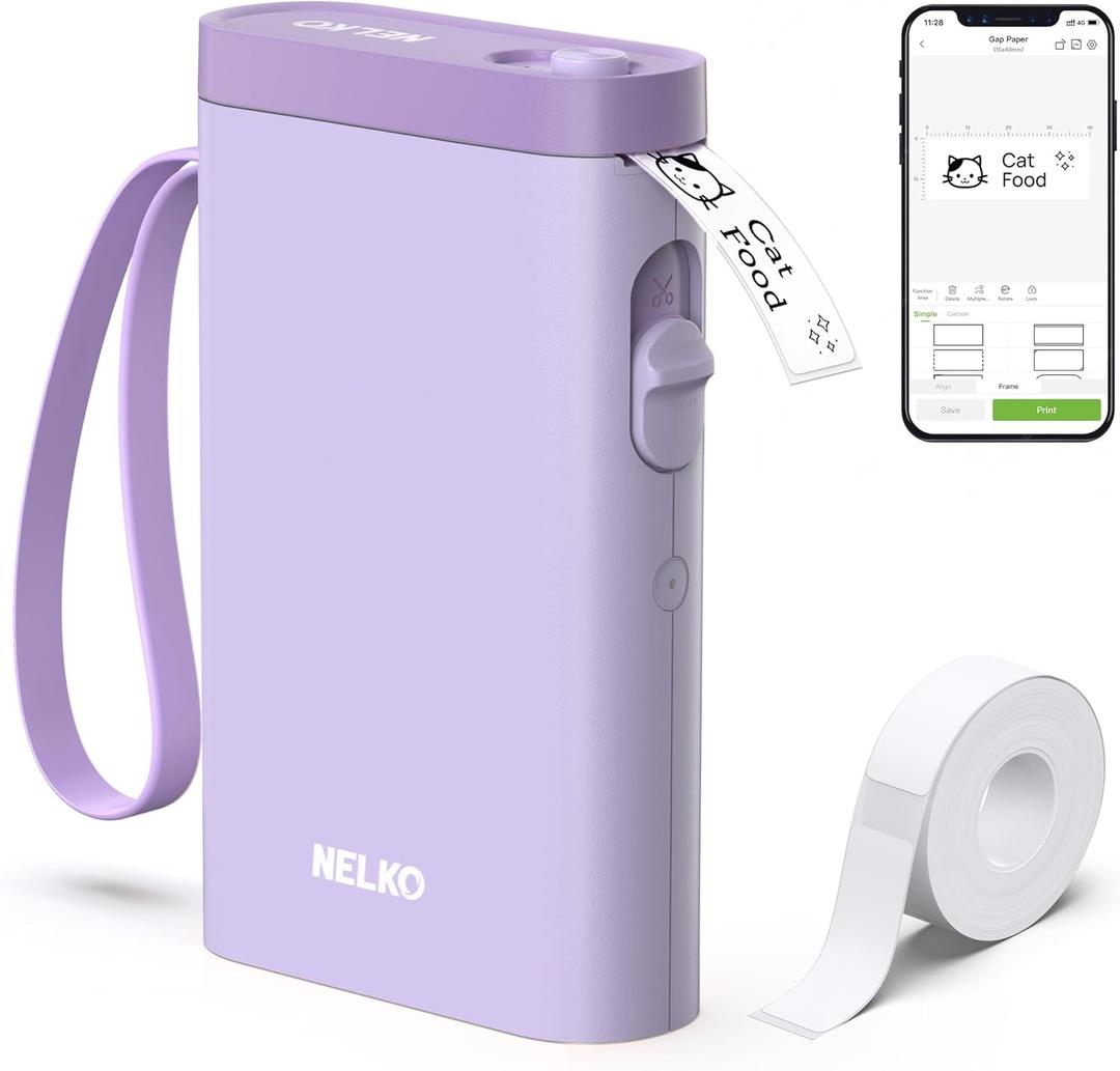 Nelko Label Maker Machine with Tape, P21 Bluetooth Label Printer, Wireless Mini Label Makers with Multiple Templates for Organizing Office Home, Purple