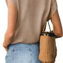 Langwyqu Womens Cap Sleeve Tops Summer Crew Neck Shirt Lightweight Crochet Knit Sweater (Small)