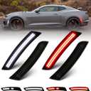 Dynamic Sequential White Red LED Side Marker Lights for Chevy Camaro 2016-2023 6th Gen LS LT SS RS ZL1, Smoked Lens Front Rear Bumper Marker Lamps 4PCS
