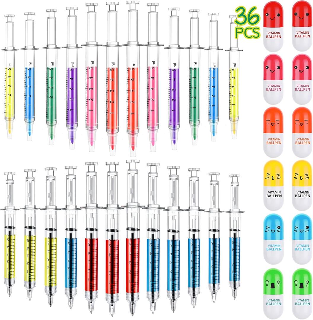 BBTO 36 Pieces Syringe Pens Bulk Nurses Gift Party Favor Halloween Retractable Fun Pill Pens Syringe Highlighters Watercolor Needle Multicolor Novelty School Supplies Holiday Birthday Goody Bag Filler BBTO 36 Pieces Syringe Pens Bulk Nurses Gift Party Favor Halloween Retractable Fun Pill Pens Syringe Highlighters Watercolor Needle Multicolor Novelty School Supplies Holiday Birthday Goody Bag Filler