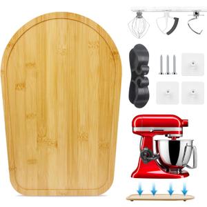 Sliding Mat for Kitchen aid 4.5-5 Qt Stand Mixer with 1Pc Cord Organizer and 3Pcs Attachment Holder for Kitchen Appliance Slider Counter, Moving Tray (Bamboo, Natural)