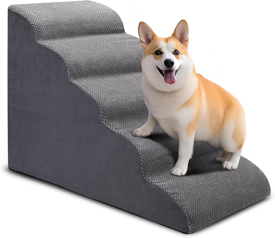 Dog Stairs for Bed, 5-Step Dog Steps for Couch and High Bed, Non-Slip Pet Stairs, 24" High Sofa Foam Ramp - Best for Small Pets, Older Cats with Joint Pain