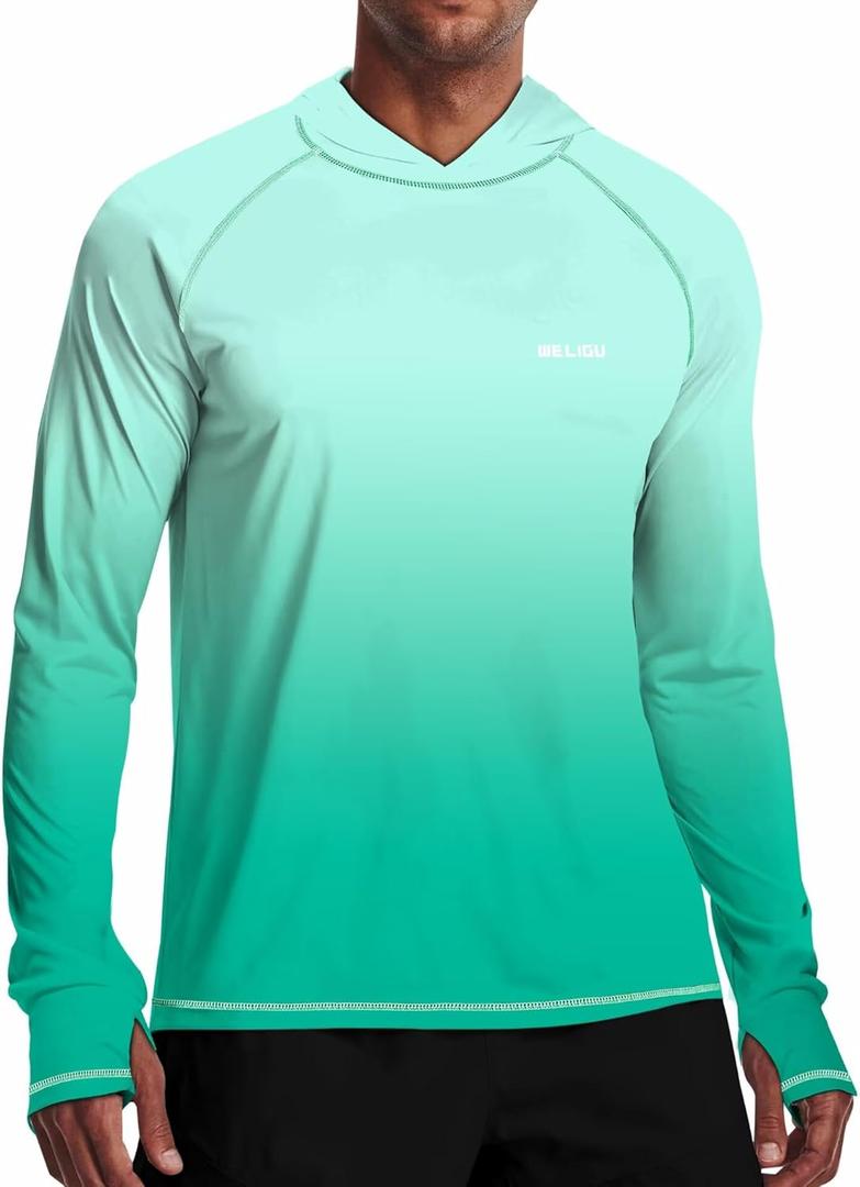 Men's UPF 50+ Sun Protection Hoodie Shirt Long Sleeve SPF Fishing Outdoor UV Hiking Lightweight Shirts (Blue, S)