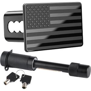 SINGARO Tow Hitch Cover, Heavy American Flag Metal Trailer Hitch Cover for 2 Inch Receivers, Ideal for Truck Accessories with 5/8-Inch Pin Diameter Trailer Hitch Lock