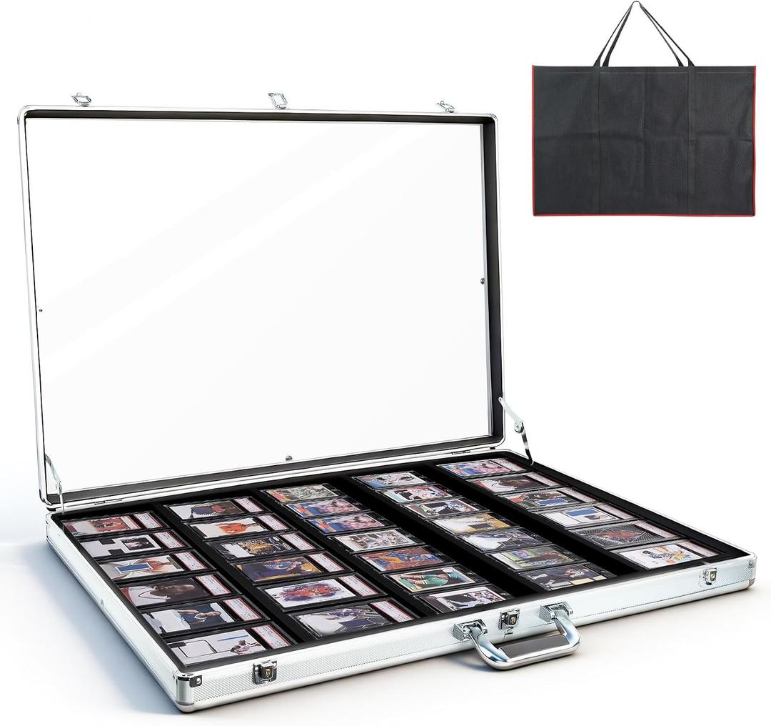 Trading Card Display Case,34"x22" Card Show Display Case,Excellent quality and High Performance,card display case with Alloy safety lock&Anti-wear surface for Sports Card/TCG/Jewelry Collection,Silver