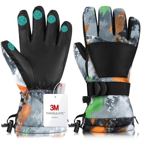 Odtmger Ski Gloves,Winter Waterproof & Warm Snow Gloves for Parent Child Kids-Skiing,Cycling,Motorcycle,Running Size L