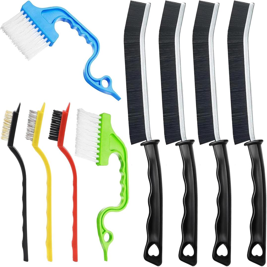 Cleaning Brush, 9 Pcs Hard Bristle Crevice Cleaning Brush Set for Kitchen Bathroom Toilet Grout Bottle Gap Window Tracks, Multifunctional Home Essentials Scrub Cleaning Tools (01. Black(9p))