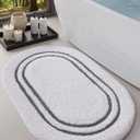 DEXI Oval Bath Mats for Bathroom, 17x30 Absorbent Bath Mat, Washable Microfiber Bathroom Rug with Non Slip Backing for Shower Floor, Dark Grey