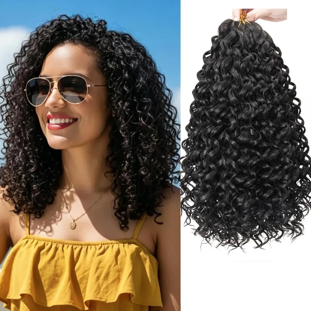 8 Packs Curly Crochet Hair GoGo Curl Crochet hair for Women Deep Wave Braiding hair,Synthetic Bohemian Crochet Braid Water Wave Crochet hair Extensions (12inch, 1B)