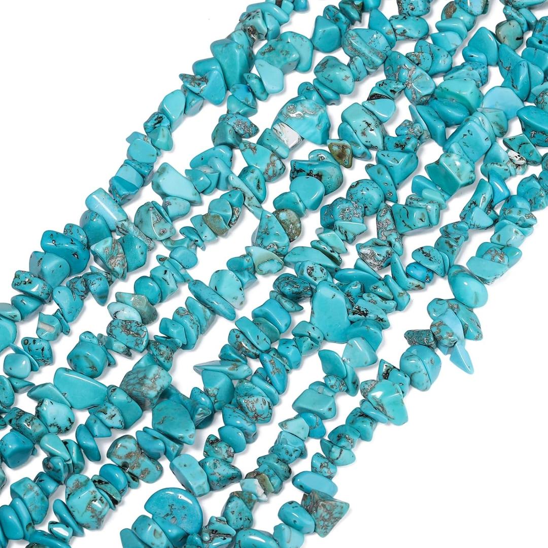 30in Turquoise Natural Chip Stone Beads 5-8mm About 230pcs, Irregular Drilled Blue Green Bead for Bracelets Jewelry Making Supplies for Adults, DIY Crafts