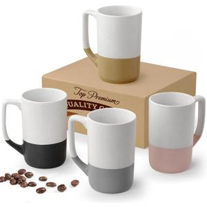 Large Ceramic Coffee Mug Set of 4, 16 oz Tea Cups with Handle, Porcelain Mug for Latte, Hot Tea, Cappuccino, Milk, Cocoa, Microwave & Dishwasher Safe Cups for Men Women Mug Lovers, Housewarming Gift