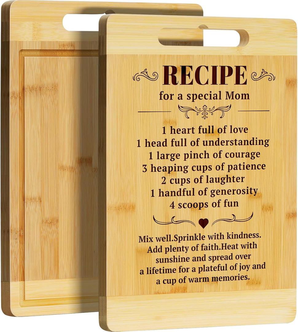Kikcoin Mom Birthday Gifts - Bamboo Cutting Boards for Kitchen, Mothers Day Cutting Board Gift from Daughter Son, Thanksgiving Christmas Gifts for New Mom, Large Cutting Board 13.8" X 9.8"