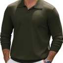 Mens Knit Polo Sweater Long Sleeve V Neck Casual Golf Polo Lightweight Collar Pullover Sweaters (X-Large, Army Green)