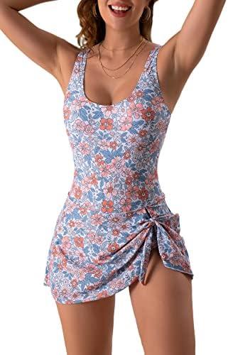 Eomenie One Piece Swimdress Swimsuits for Women Tummy Control Swim Dresses Skirt Bathing Suit, S