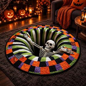 3D Halloween Rug, 36 Inch Round Optical Illusion Rug with Skeleton Vortex Design, Soft Surface and Non-Slip Backing, Indoor Floor Mat for Living Room, Bedroom, Entryway and Halloween Party Decorations