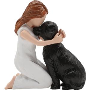Love Black Dog Figurines Home Decor, Women and Lab Statue, Memorial Gifts for Dog Lovers, Sculpted Hand-Painted Figure