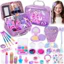 Hohosunlar Kids Makeup for Toddlers Toys, Washable Make Up Set Non-Toxic Mermaid Toys for Girls, Kids Hair, Nail Polish, Brushes, Purse Accessories, Princess Christmas Birthday Gift Toys for Girls 3+, Child-size