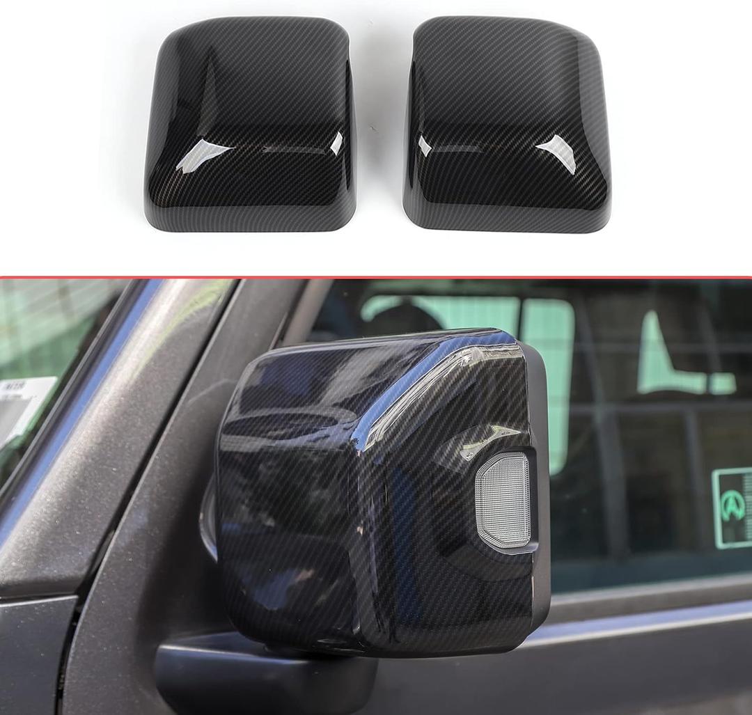 Rearview Mirror Cover Trim Shell Kit Car Rear View Mirror Exterior Decoration Accessories for Jeep Wrangler JL JLU 2018-2022 & Gladiator JT (Carbon Fiber Grain)