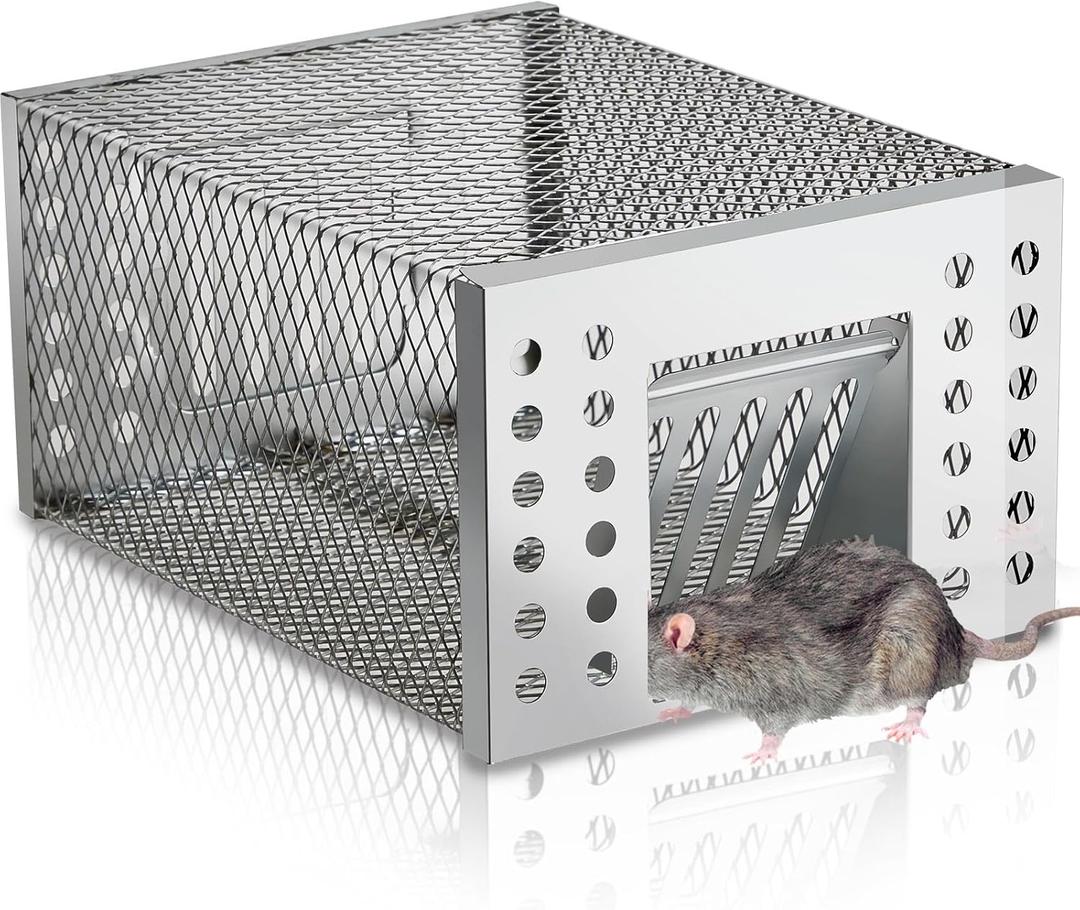 1 Pcs Humane Rat Trap Live Chipmunk Cage Trap for Indoor and Outdoor Small Rodent Animal Mouse Vole Chipmunk Hamsters Live Cage, Catch and Release (Closed)