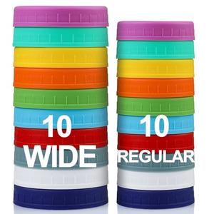 AOZITA 10 WIDE Mouth & 10 REGULAR Mouth Mason Jar Lids - 20 Pack Food Grade Plastic Mason Jar Caps for Ball, Kerr and More Canning Jars - Leakproof & Dishwasher Safe - Multicolor