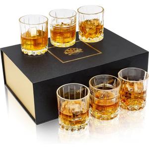 KANARS Crystal Whiskey Glasses, Mixed 10 Oz Scotch Glasses Set of 6, Rock Bar Tumblers 3 Patterns in Luxury Gift Box for Birthday, Anniversary, Housewarming, Father's Day and Wedding