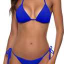 Women Two Piece Bikini Swimsuit Sexy Bathing Suits Halter Triangle Tops String Bikini Sets (Royalblue)