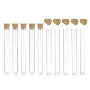 uxcell 10Pcs PS Plastic Test Tubes with Cork Stoppers, Round Base, 13x100mm, Storage Container for Scientific Experiments Sample Display Decorations