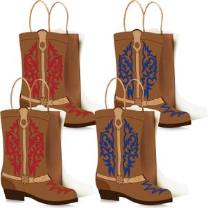 Mooliwe 18 Pcs Western Cowboy Boots Goodie Paper Bags Western Theme Party Favors Wild West Kraft Bags Bachelorette Party Theme Last Rodeo Party Supplies Cowboy Party Favors