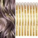 Hair Tinsel 8 Packs 1600 Strands 50 Inch Tinsel Hair Extensions Gold Heat Resistant Glitter Sparkling Shinny Fairy Hair Accessories for Women(Gold, 50Inch)