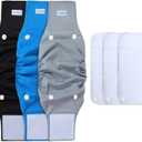 Teamoy Belly Bands for Male Dogs with Removable Pads, Reusable Washable Puppy Dog Diaper Wraps(Pack of 3), L1 (Gray+black+blue(white Lining))