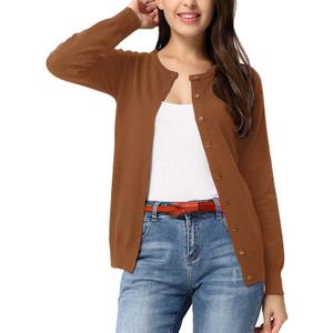 GRACE KARIN Womens Long Sleeve Knit Cardigan Sweaters Casual Dressy Open Front Button Down Cardigans Spring Outfits (Large, Brown)