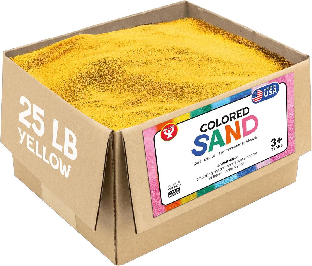 Hygloss Colored Sand for Crafts – 25 lb, Yellow – Vibrant Colorful Fine Sensory Play Sand Art Kits for Kids – Classroom Activities for Children 3 4 5 6 7 8 9 10 11 12 – Safe for Ages 3+