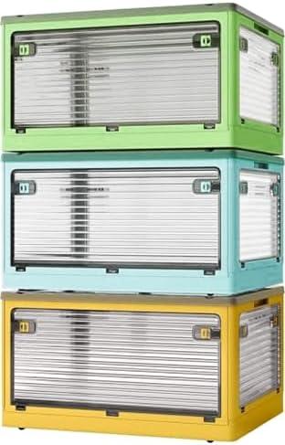 3-Pack Stackable Storage Bins, 50-Liter Collapsible Organizers with 3 Lids, Wheels, Foldable Collapsible Box for Outdoor Camping, Mixed Color