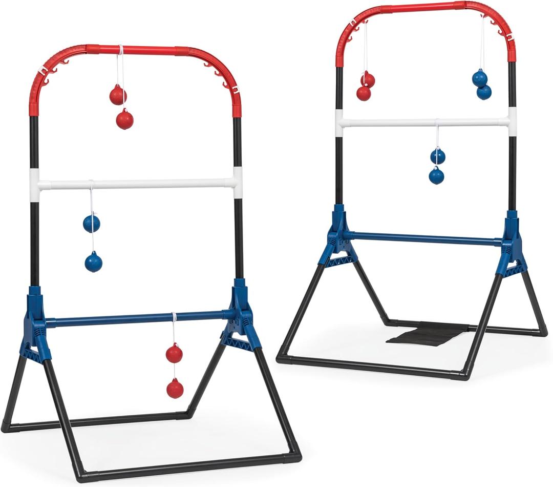 Wild Sports Folding Ladderball Set - Black/Red/Blue, 22" W x 40" H - Foldable Design for Outdoor Sports - Weather-Resistant Build for Beach Games - Wide Base & Metal Anchors for Lawn Games