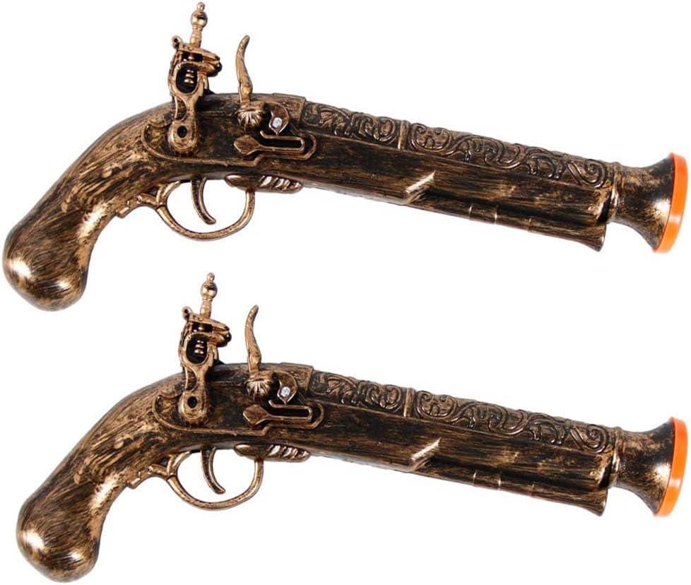 Lanxitown 2 Pcs Pirate Gun Toy Pistol 11'' Flintlock Pistol Prop with Sound Fake Pirate Costume Accessories for Kids & Adults Halloween Dress Up Party