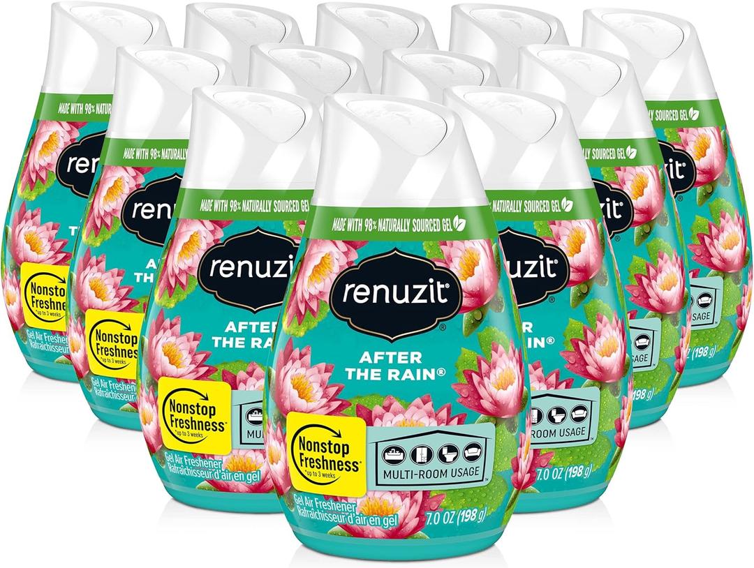 Renuzit Adjustable Gel Air Freshener Cone, After the Rain Scent, Nonstop Freshness, 7oz Cone, 12 Count, brand is Renuzit.
