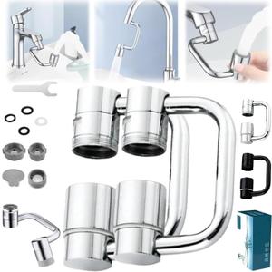 Universal Sink Faucet 1440 Rotatable Faucet Aerator Extension, U Shaped Faucet Extender for Toddlers, Flexiflow 1080 Rotating Faucet Extender for Bathroom Sink/Kitchen, 2 Modes Adjustable (2*Silver)