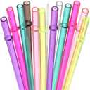 Dakoufish 13" Long Reusable Plastic Replacement Drinking Straws for 40 oz,30 oz & 24 oz Mason Jar,Tumblers, Set of 12 with Cleaning Brush (13inch,7color)