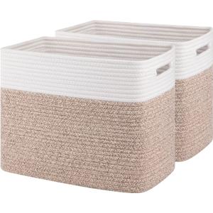 OIAHOMY Storage baskets for Shelf, Toy Storage Basket, Collapsible Storage Bins, Blanket Basket Living Room, Closet Storage for Bedroom, 15 x 9.8 x 11.8 Inches-Pack of 2-Brown, FSB-H-P-02