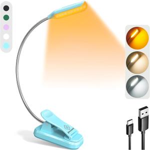 Glocusent Willow Book Light for Reading in Bed, 10LED Bright Reading Light, 3 Colors & 3 Brightness, Rechargeable Book Light Lasts for 80hr, Lightweight Clip on Book Light, Perfect for Book Lovers (Blue)