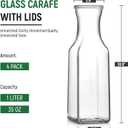Set of 4 Square Glass Carafe with Lid, 1 Liter Clear Glass Pitcher, Beverage Server ware Carafe for Mimosa Bar, Brunch, Cold Water, Juice, Milk, Iced Tea, Lemonade