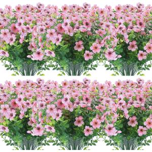 XEOLIAN 12 Bundles Artificial Flowers Outdoor UV Resistant Fake Plastic Plants Indoor Outside Hanging Plants Garden Porch Window Box Home Wedding Farmhouse Festive Shrub Decor (Pink)