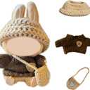 17cm Doll Clothes, Clothes for Dolls Outfit, Accessories for Dolls Clothes,Cute Clothes Set for Doll,No Doll Included(Brown Sweater + Khaki Bag + Hat)