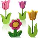 4 Pcs Spring Tulips Wood Signs Rustic Tulip Flowers Table Decoration Spring Tulip Table Centerpiece Tiered Tray Decor Multicolor Tulips Floral Block Tabletop Signs for Farmhouse Home Decor
