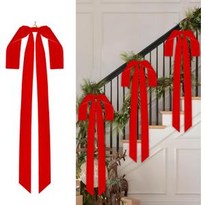 Aneco 12 Pieces Large Red Velvet Christmas Bows 35 x 16 Inch Christmas Swag Bow Pre Tied Fence Staircase Wreath Bows Holiday Tree Topper for Xmas Home Door Outdoor Decorations