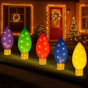 5 Pack Large Lighted Outdoor Christmas Bulb Decorations, 2.3FT Pop Up Collapsible Yard Decor with 40 LED Lights Each, Weatherproof, Suitable for Christmas Lawn, Yard, and Garden Decorations