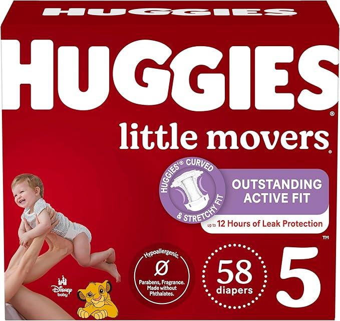 Huggies Size 5 Diapers, Little Movers Baby Diapers, Size 5 (27+ lbs), 58 Count