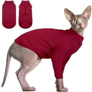 DENTRUN Sphynx Hairless Cats Shirt Pullover Kitten T-Shirts, Breathable Cat Wear Turtleneck Sweater Adorable Cat's Clothes Vest Pajamas Jumpsuit XS